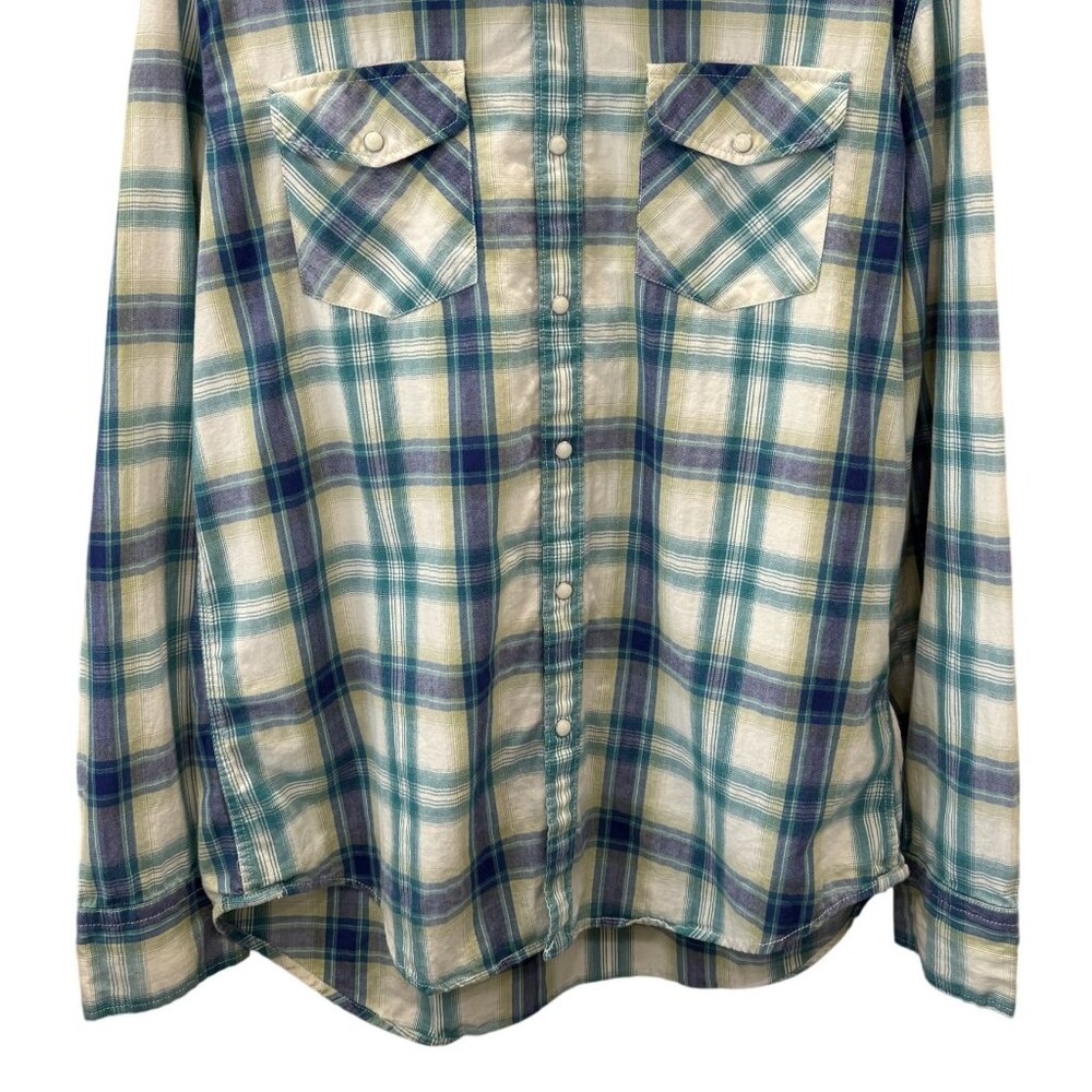 American Eagle Seriously Soft Mens Plaid Western PearlSnap Shirt XL Cowboy Rodeo - Picture 3 of 5